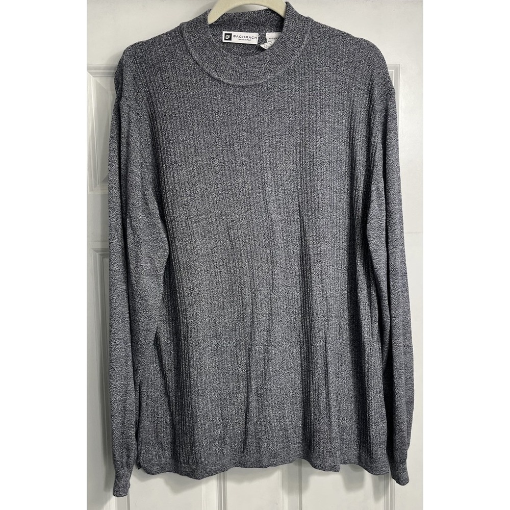 Bachrach Sweater Men's XL Charcoal Mock Neck Pullover Italy Vtg Classic Ribbed